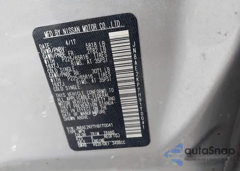 2017 Nissan Quest Sv z USA, uszkodzony, nr VIN JN8AE2KP7H9170041